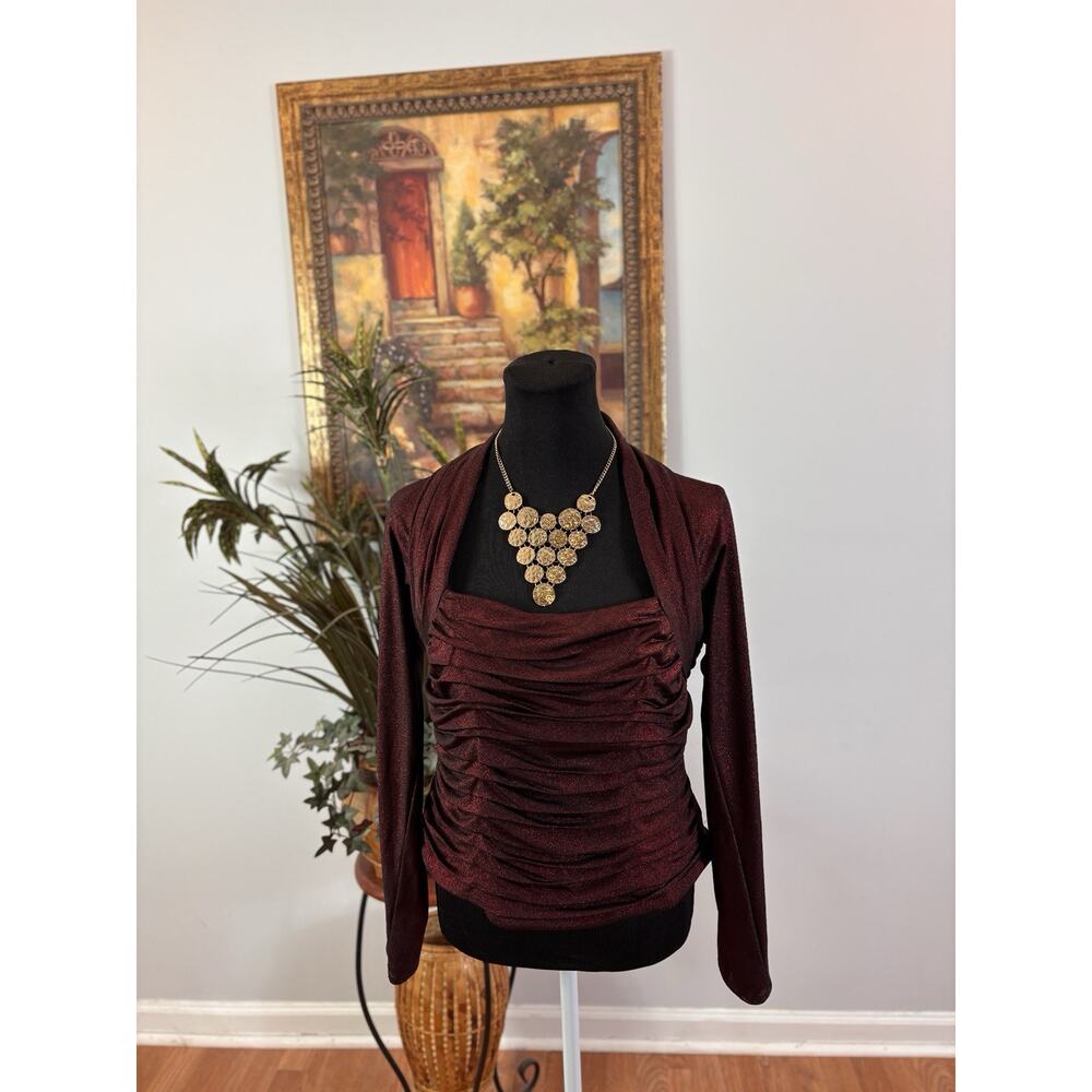J.R. Nites Women Blouse Large Square Neck Long Sleeve Top Cropped Boho Party